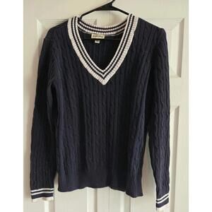 Vtg St. Johns Bay Cable Knit Sweater Pullover Navy Blue Nautical Womens xl